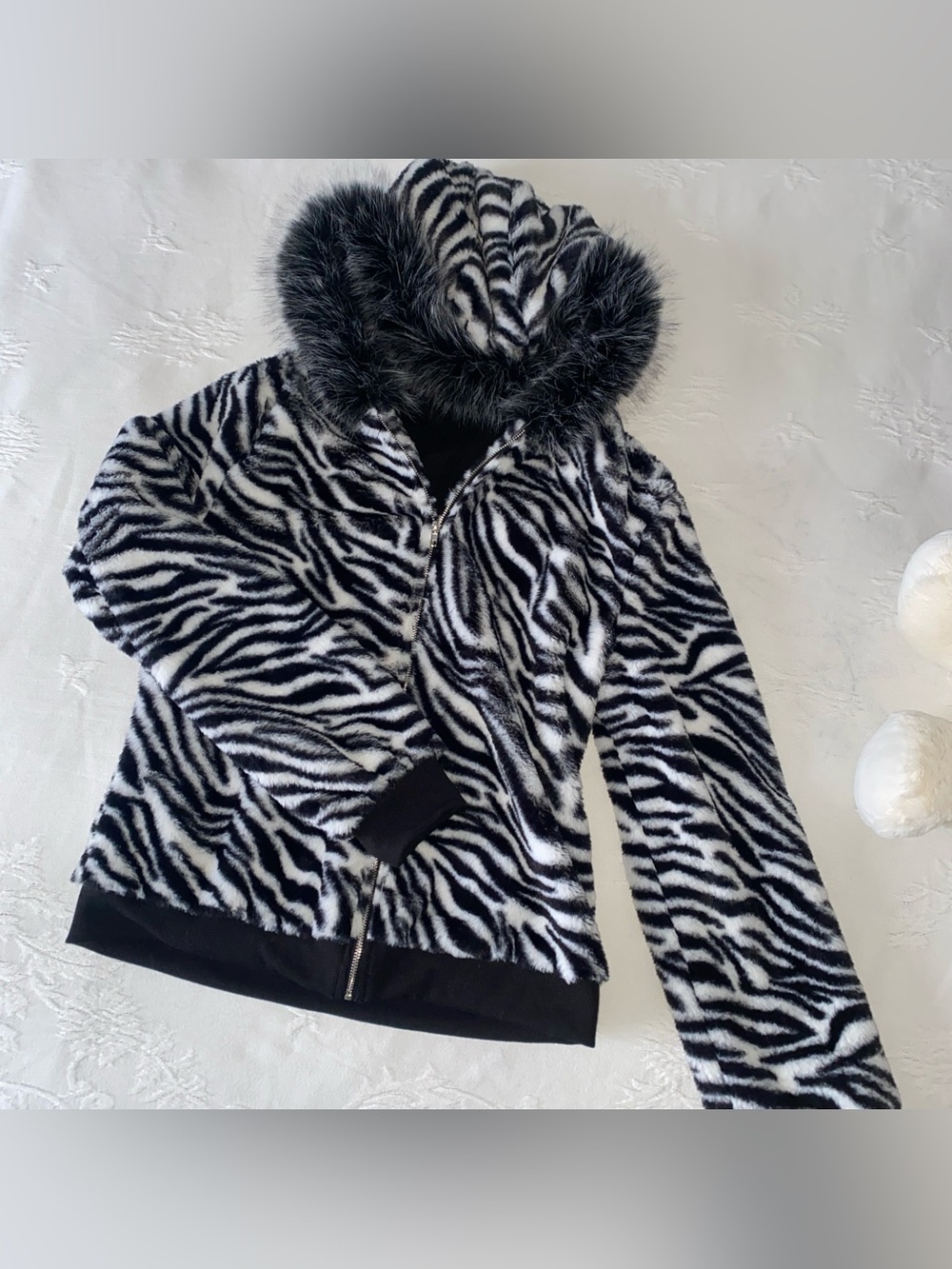 fuzzy zebra print jacket